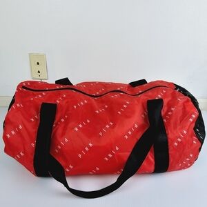 PINK Victoria's Secret Black & Red Logo Large Sport Packable Duffel Bag NWT